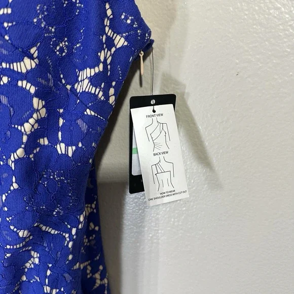 GUESS Women's Size 8 Blue Bonded Lace Cutout One Shoulder Dress NEW - Picture 7 of 14